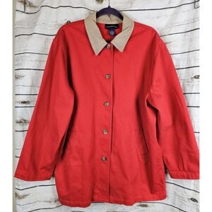 Vintage Charter Club Red Barn Chore Jacket XL Cotton Blend Corduroy Collar Women